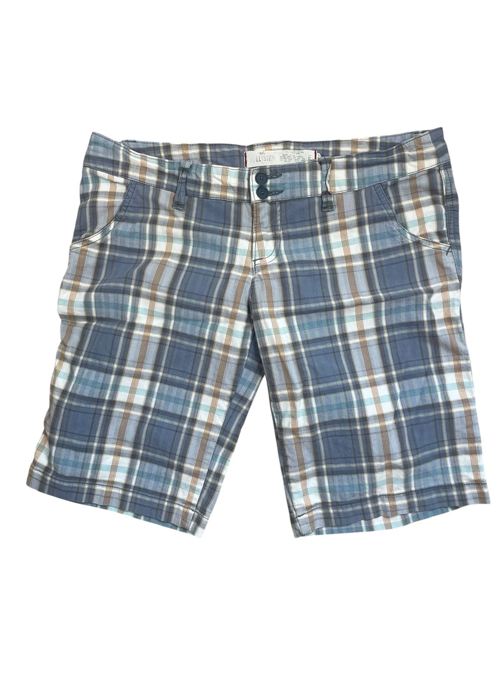 VTG Hollister Plaid Bermuda Shorts 5 Blue Long Surf Preppy Low Y2K